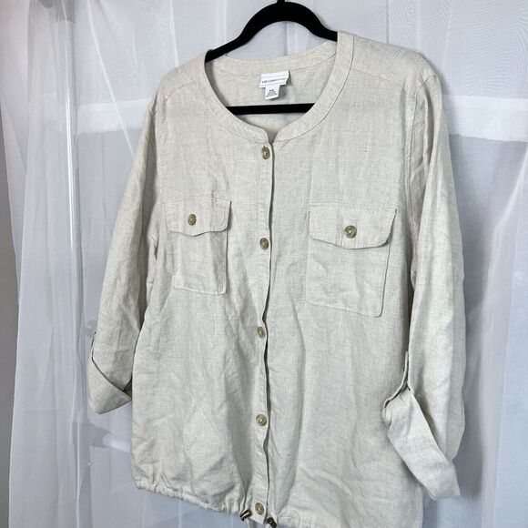 Liz Clairborne linen short sleeve button down XXL safari outdoor farmhouse - Picture 5 of 13